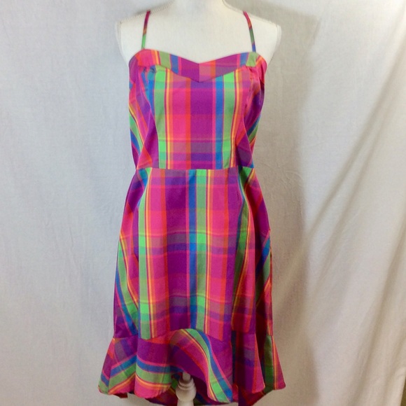 Lightweight Prarie Sundress Bright Plaid - Picture 1 of 5